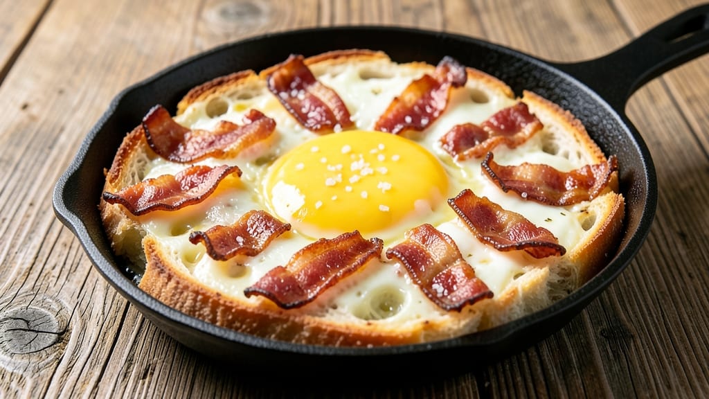 Bacon Egg Bake Recipe with Bread: Crispy Top, Runny Yolk Magic in One Dish