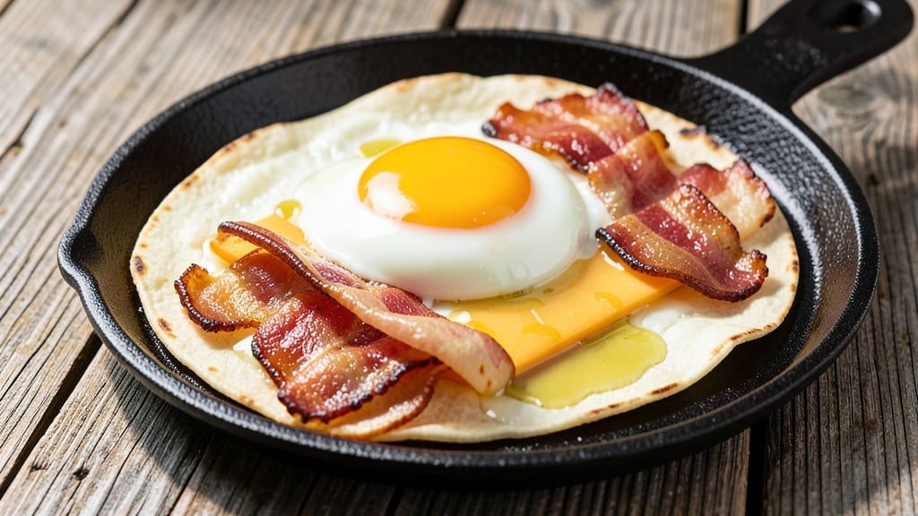Bacon Egg and Cheese on a Roll Recipe: Crispy Tortilla Hugs Runny Yolks