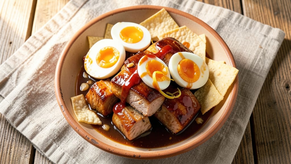 Sweet Pork And Egg Recipe: Crispy Tortilla Crunch with Sweet Glazed Pork