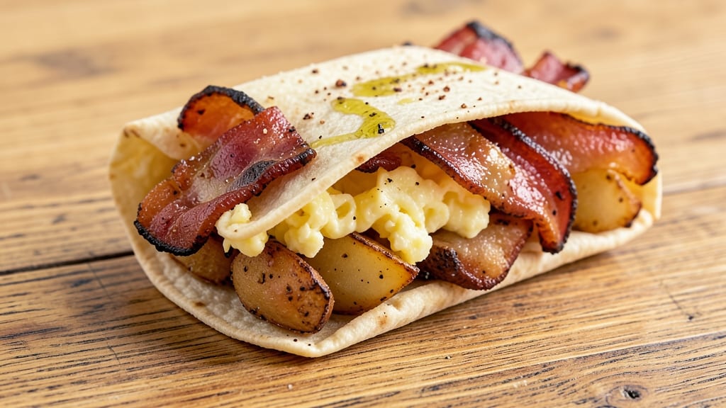 Bacon, Egg, and Potato Breakfast Burrito Recipe: Crispy Tortilla Crunch With Smoky Bacon Bite