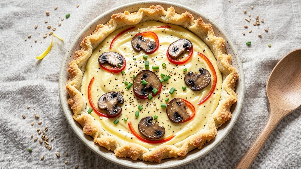 Vegan Egg Quiche Recipe: Fluffy Tofu Crust With Savory Mushroom Filling