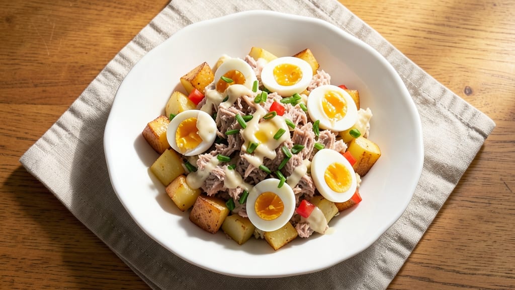 Tuna Egg Potato Salad Recipe: Fluffy Eggs and Crunchy Texture Twist