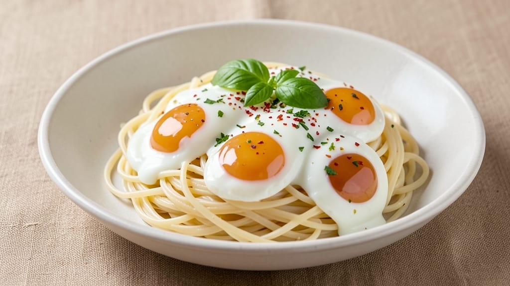 Angel Hair Pasta and Egg Recipe: Silky Ribbons With Poached Eggs' Golden Yolk