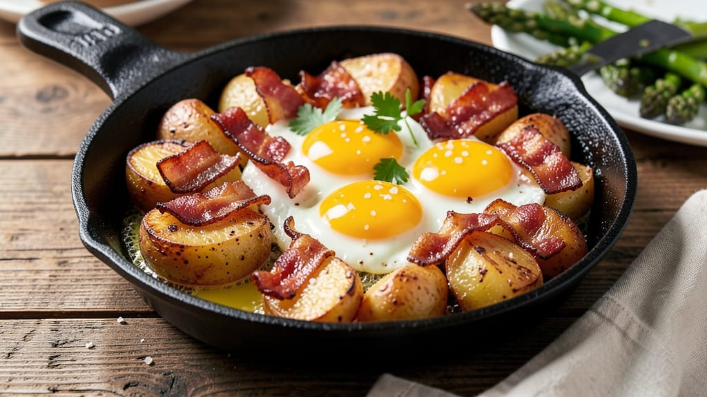 Bacon Egg Potato Skillet Recipe: Crispy Hash Browns and Crispy Bacon Bites