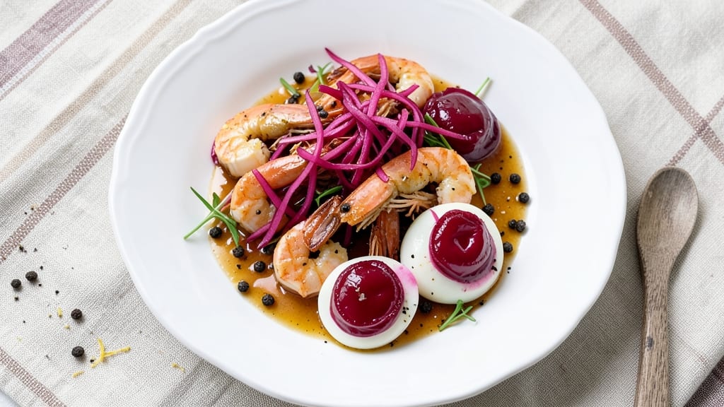 Shrimp and Red Egg Recipe: Silky Yolk Crowns With Spiced Crunch
