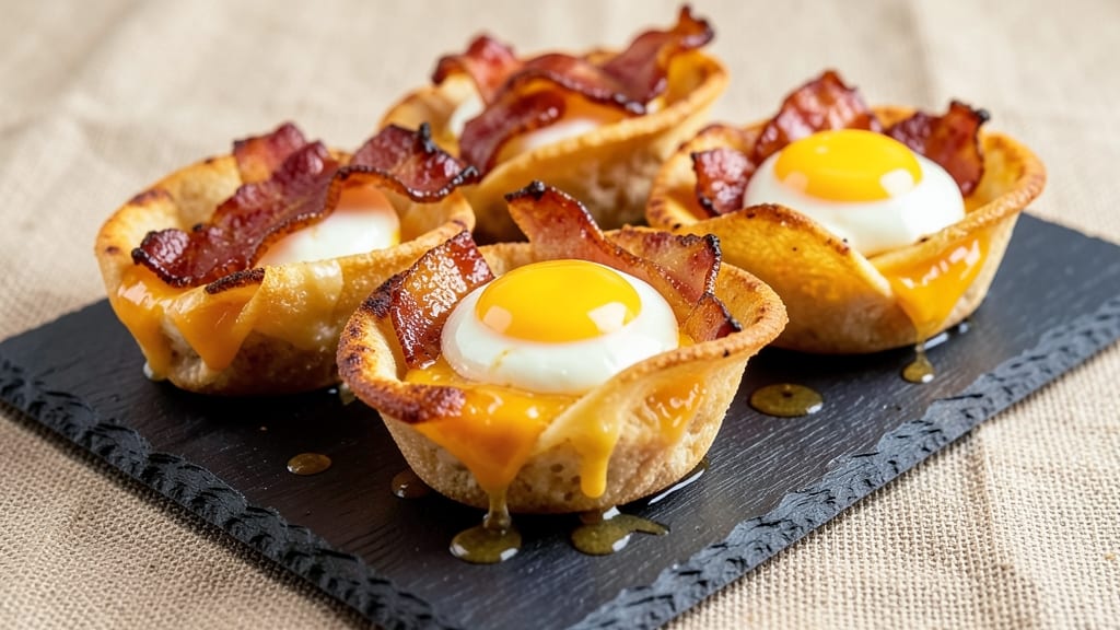 Bacon Egg and Cheese Pockets Recipe: Crispy Tortilla Cups With Runny Yolk Magic