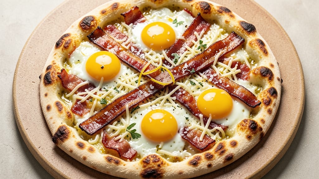 Bacon and Egg Breakfast Pizza Recipe: Crispy Tortilla Base with Runny Yolk Magic