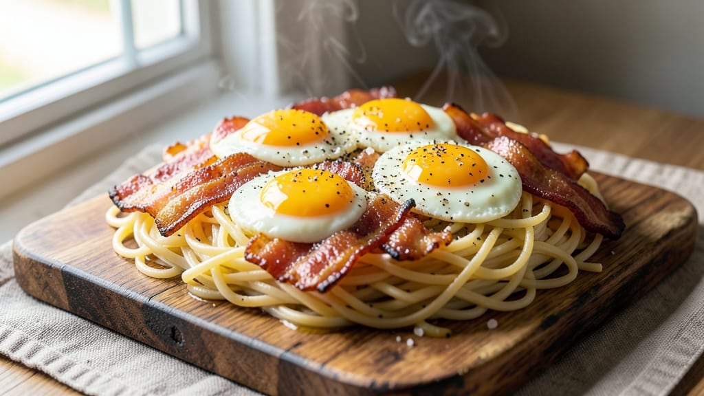 Bacon and Egg Noodle Recipe: Crispy Bacon Bites and Silky Yolk Magic