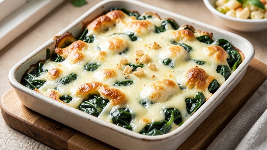 Spinach and Mozzarella Egg Bake Recipe: Golden Crust, Melty Cheese Layers