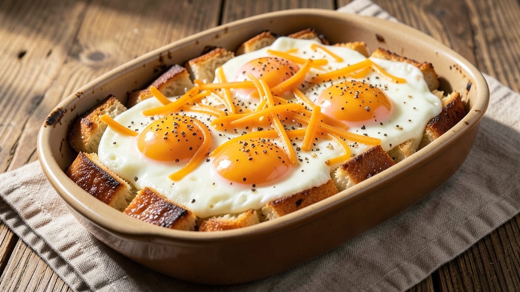 Vegetarian Egg Bake Recipe With Bread: Crispy Top, Melty Cheese One-Pan Magic