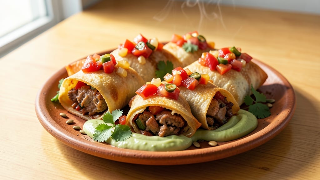 Southwestern Baked Egg Rolls Recipe: Crispy Tortilla Cups Stuffed With Spicy Pork and Peppers