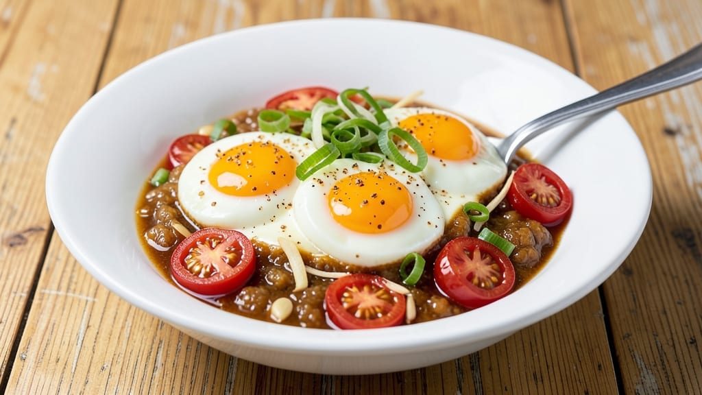 Tomato Egg Chinese Recipe Made With Lau: Silky Coconut Gravy and Soft Poached Eggs